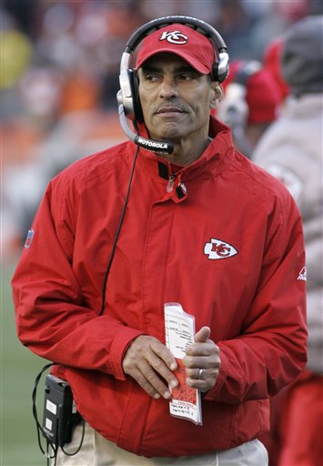 Herm Edwards of  the Kansas City Chiefs strolls  the sidelines  his  teams succumbs to another loss  this time at the  hands of the Cincinnati Bengals......