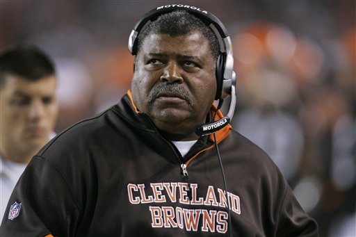 Romeo Crennel the now former coach of the Cleveland Browns looks up  at the scoreboard during  the  game  between  Cleveland and the  Pittsburgh Steelers. The Browns would go on to lose  the  game 31-0  and  post a 4-12 record  for  the season.